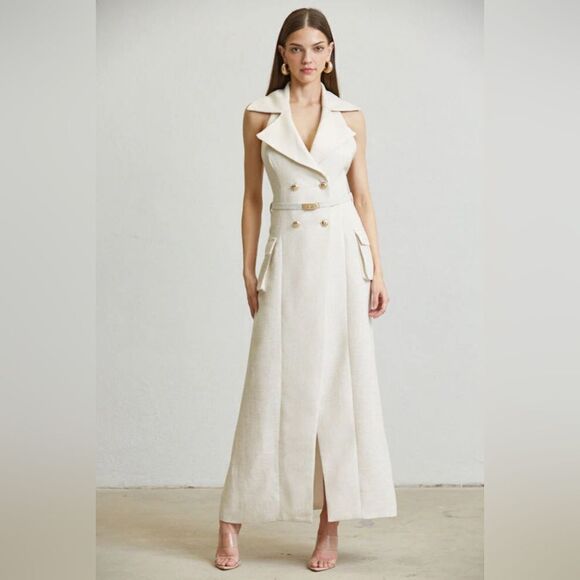 030. BLANCA BACKLESS BLAZER DRESS- Cream - Picture 1 of 4